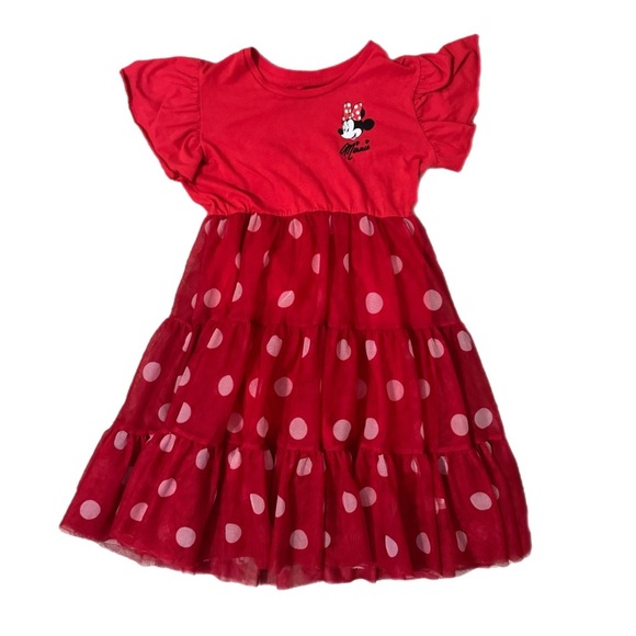 Disney Girls Red Minnie Mouse Dress with White Polka Dot Tulle Skirt –Size Small - Picture 2 of 4